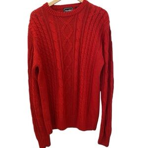 Van Cort Mens Red Fisherman Cableknit Sweater
